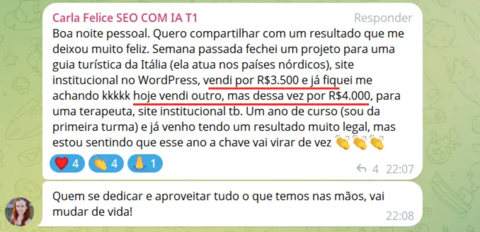Depoimento: vendas de R$3.500 e R$4.000 em sites institucionais