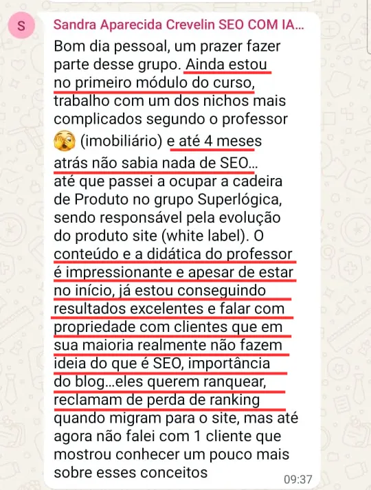 Depoimento Sandra: resultados excelentes ainda no primeiro módulo do curso