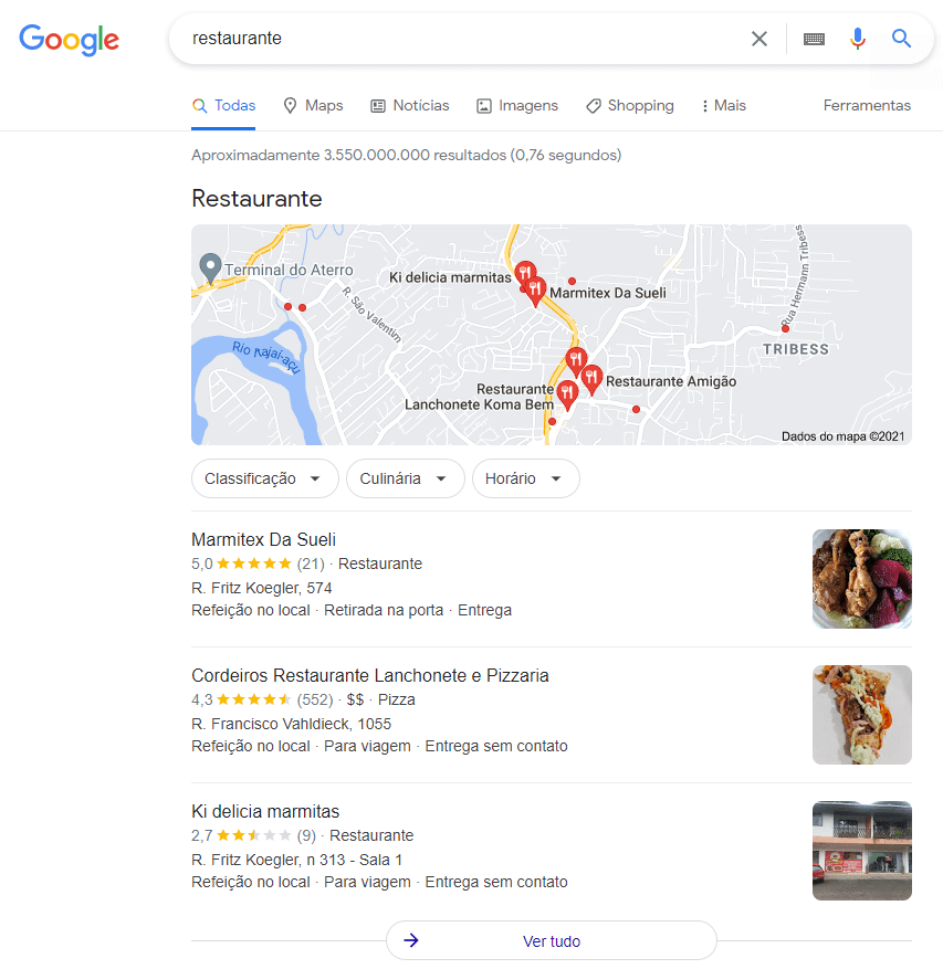 Busca por Restaurante Próximo a Mim - Google meu Negócio Maps