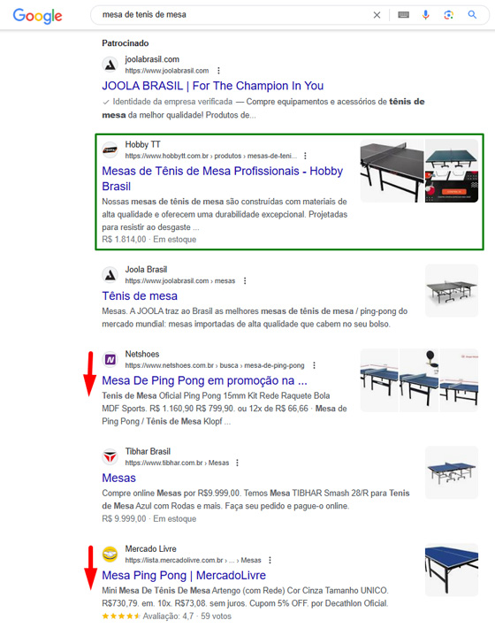 Pesquisa no Google Mesa de Tenos de Mesa